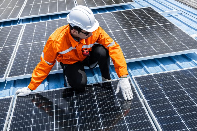 Solar panel installation on a flat roof